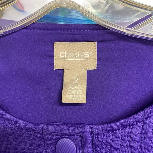 Chico's Vibrant Purple Women's Blazer Size L Snap Front Collarless Career Office - Picture 2 of 11